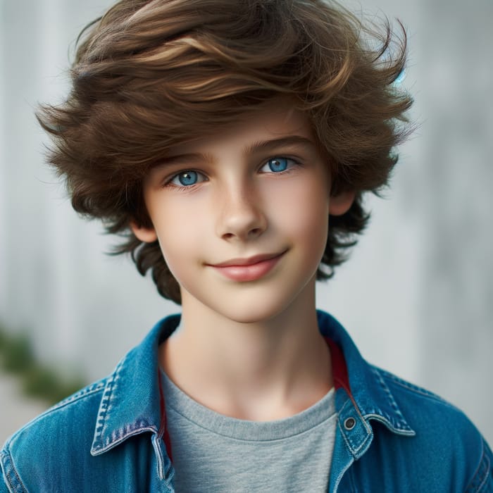 Vibrant Blue Eyes & Brown Fluffy Hair: 13-Year-Old American Boy