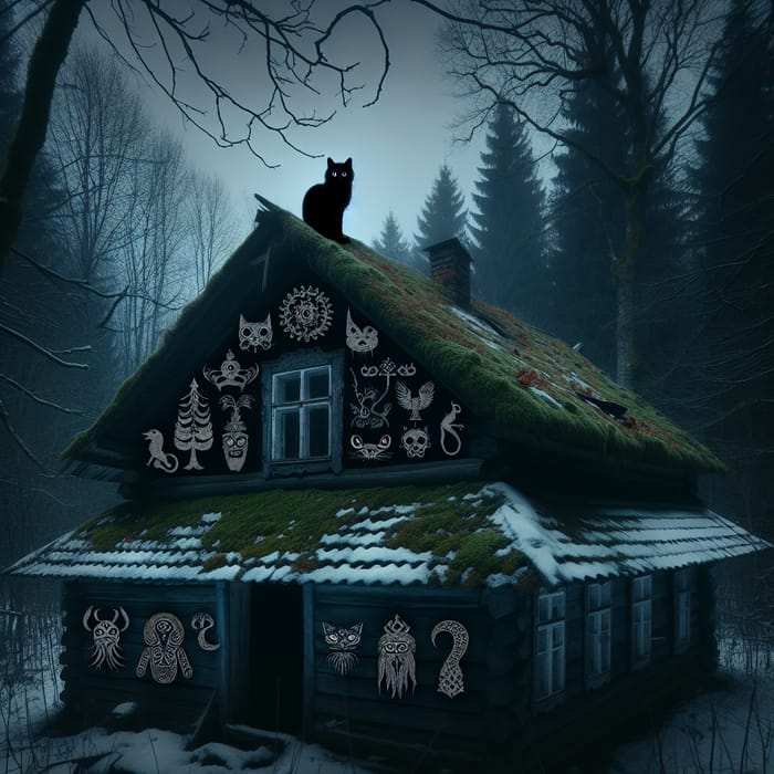 Cursed Old House in Winter Forest with Slavic Creatures