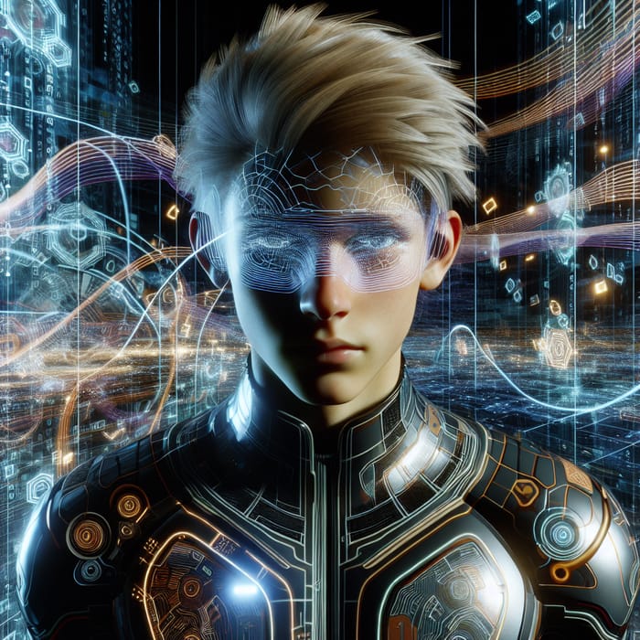 Cyber Avatar Blonde Hair Boy - Digital Futuristic Environment