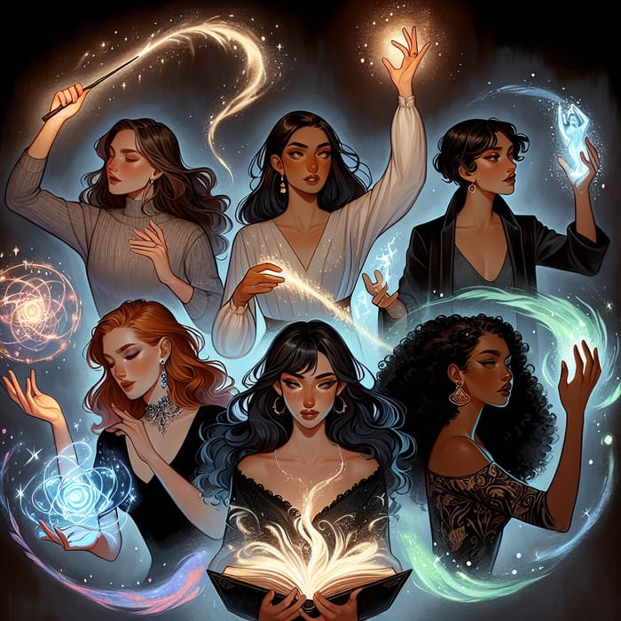 Enchanted Assembly of Five Female Wizards