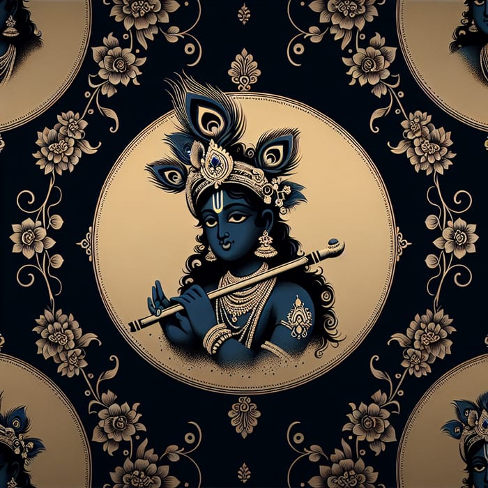 Divine Krishna Wallpaper - Black Background with Flute