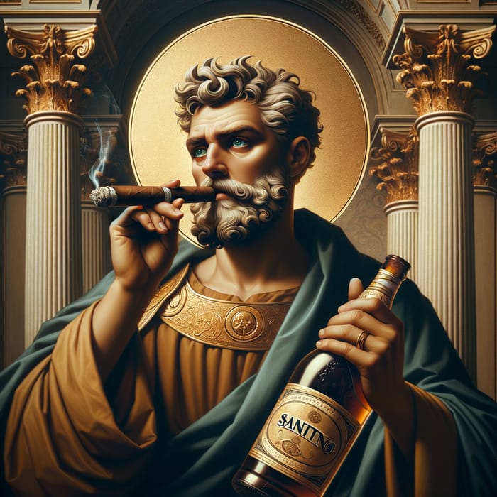 Saint Elmo Artwork with Cigar and Beverage | Religious Icon