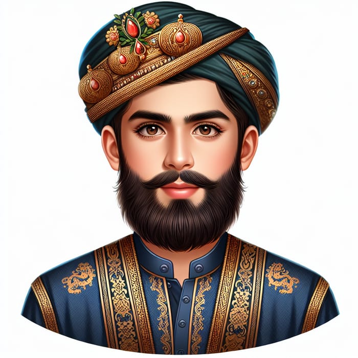 Detailed 20-Year-Old Pakistani Boy in Arabic Attire with Realistic Beard