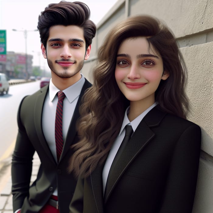 Realistic Pakistani Boy and Girl in Black Suit and Red Trousers