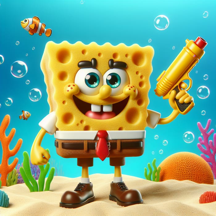SpongeBob with Water Pistol Underwater