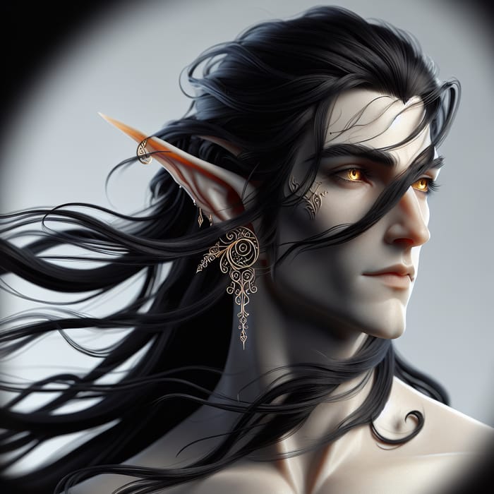 Captivating Pale Elf with Shimmering Black Hair