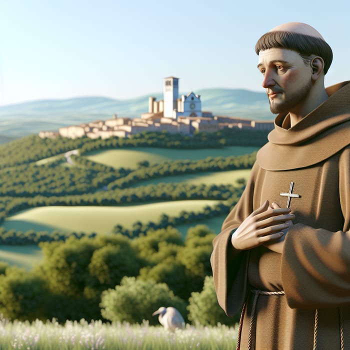 3D Rendering of Saint Francis of Assisi in Assisi, Italy