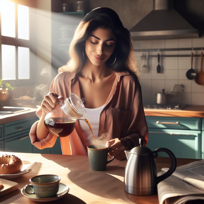 Woman Pouring Herself a Coffee | Enjoy a Fresh Morning Brew