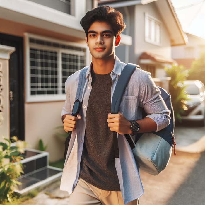 Young South Asian Student Going to Classes on Saturday