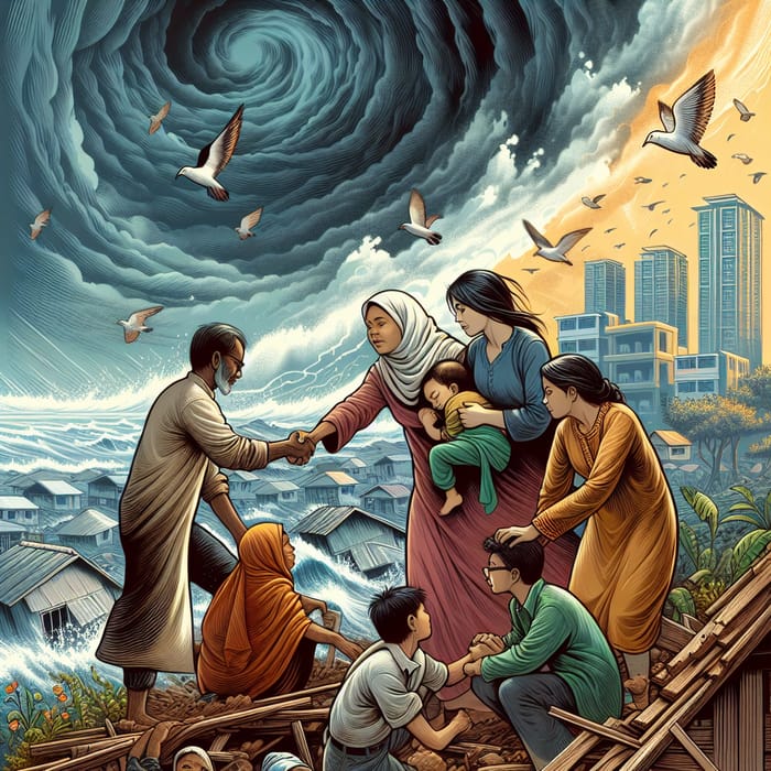 Resilience in the Face of Disaster - Diverse Illustration Poster