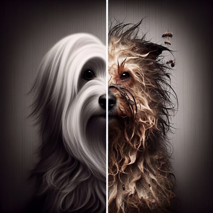 Striking Visual Contrast: Clean vs Dirty Dog