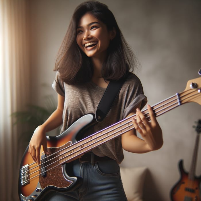 Young Woman Playing Bass Guitar | Musical Joy