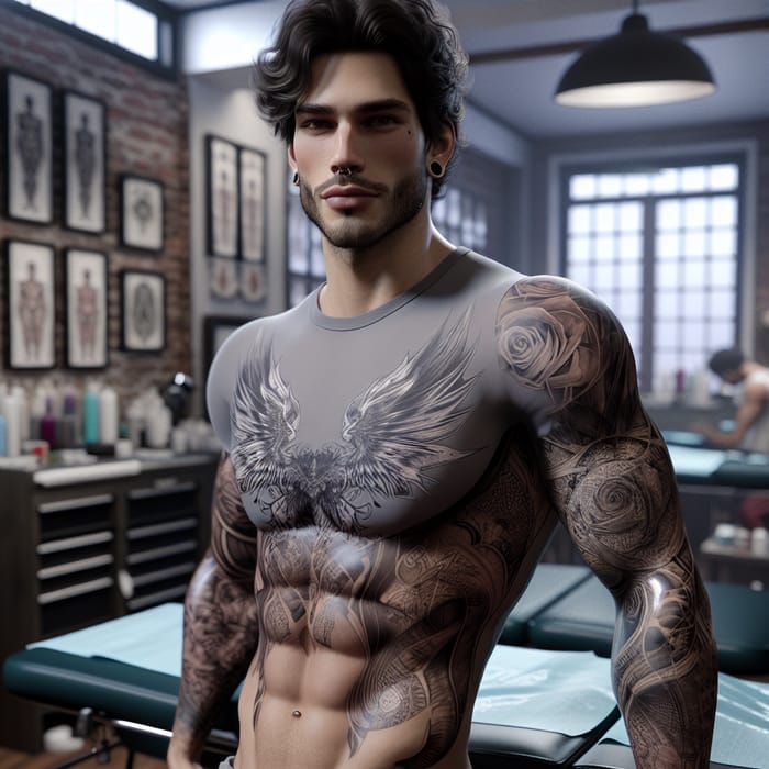Caucasian Man with Athletic Build and Intricate Tattoos