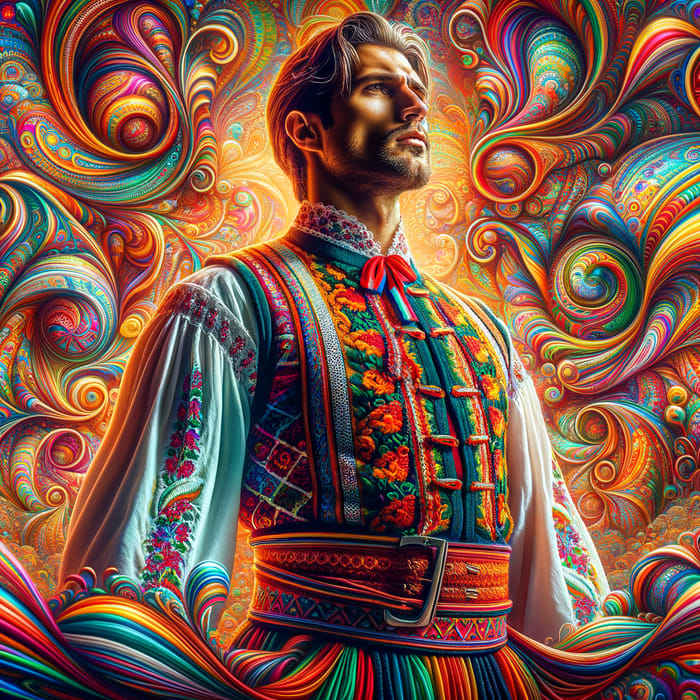 Hungarian Folk Dress Man in Psychedelic Style | Hungarian Man in Traditional Outfit
