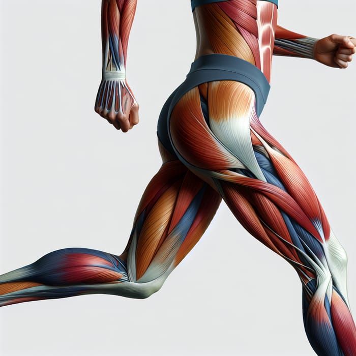 Female Runner's Thigh Muscles Anatomy | Detailed Illustration with Highlighted Quadriceps and Hamstring