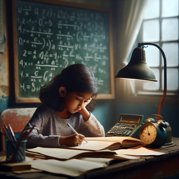 Young Girl Solving Math Problem with Aesthetic Style