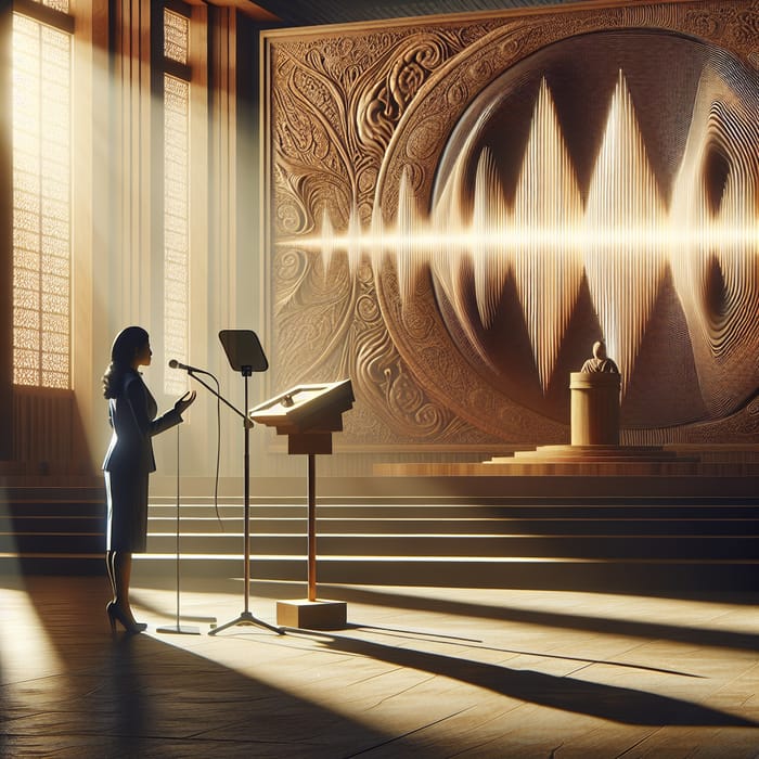 Embodying Eloquence: Captivating Speech in a Sunlit Auditorium