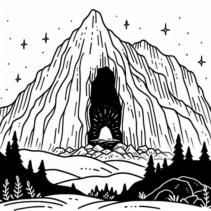 Mountain Cave Coloring Page for Kids, 10-Year-Olds