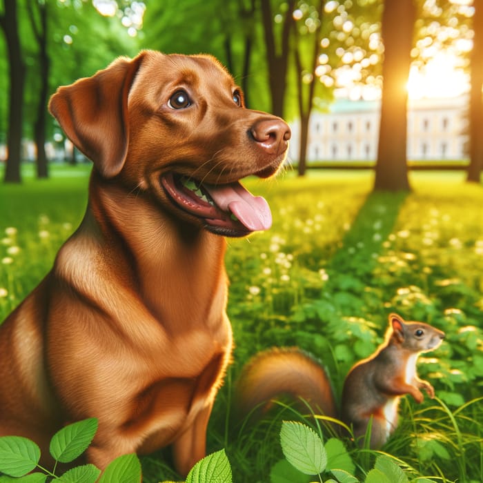 Adorable Dog Enjoying the Sunset with Squirrel