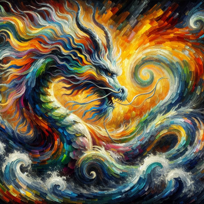 Majestic Dragon in Van Gogh Style - Artistic Oil Painting