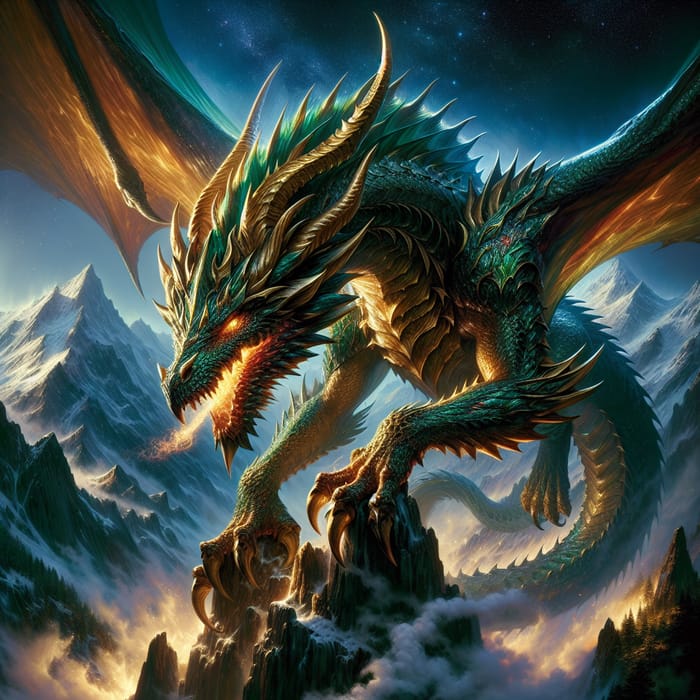 Majestic Dragon - Enchanting Emerald and Gold Fantasy Creature | AI Art ...