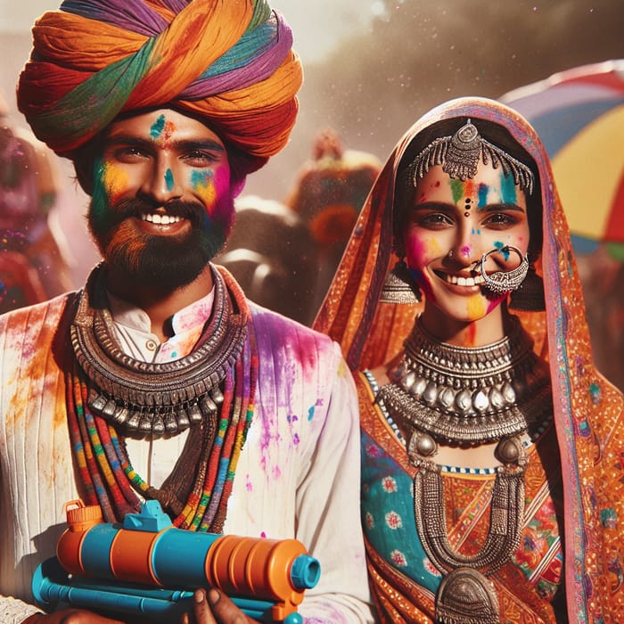 Rajasthani Couple Playing Holi | Joyful Celebration in Vibrant Colors