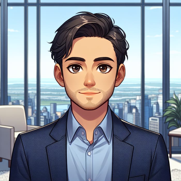 Meet Jose: Hispanic Man with Sparkling Brown Eyes | Office Setting | City Skyline View