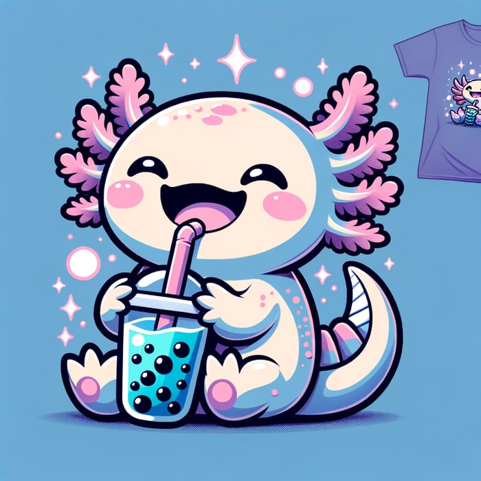Charming Axolotl Kawaii Illustration Sipping Bubble Tea