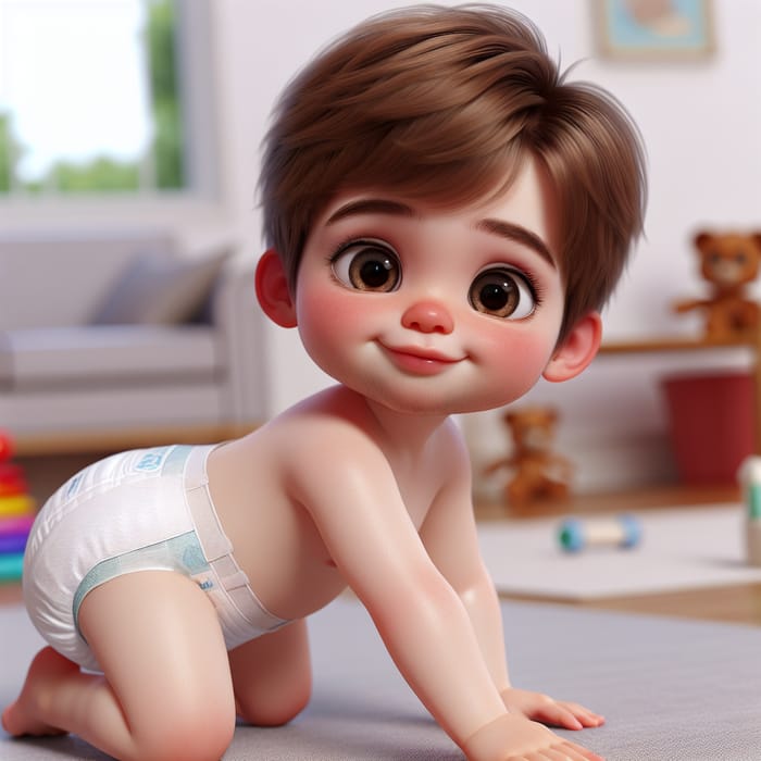 Innocent & Playful 5-Year-Old Caucasian Boy in Diaper