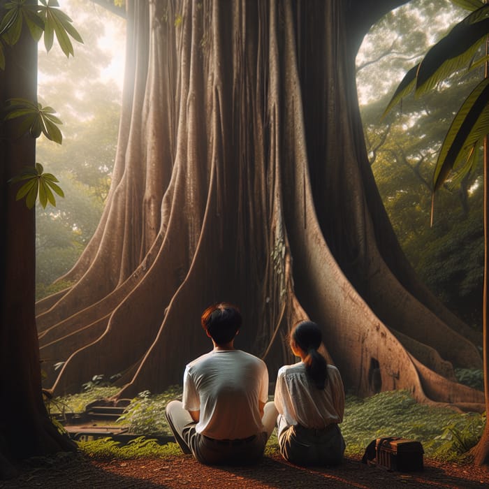 Serene Couple Resting by Tree in Nature