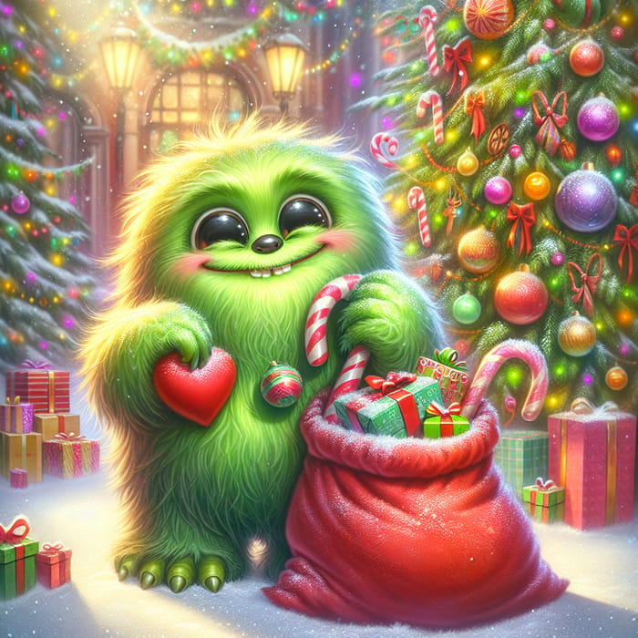 Grinch Christmas - Festive Green Creature with Heart & Presents