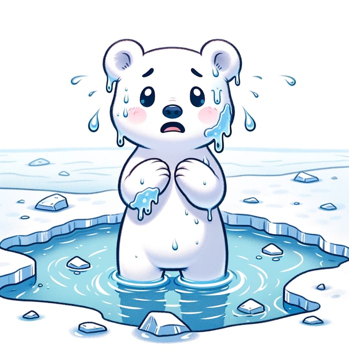 Melting Polar Bear Cartoon - Impact of Climate Change in a Lighthearted Style