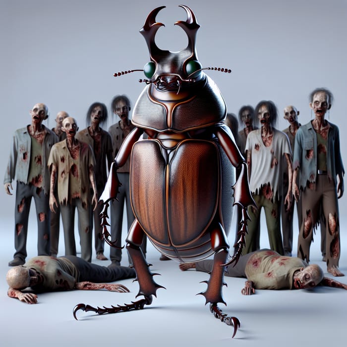 Beetle Man Battling Zombies in Epic 3D Scene