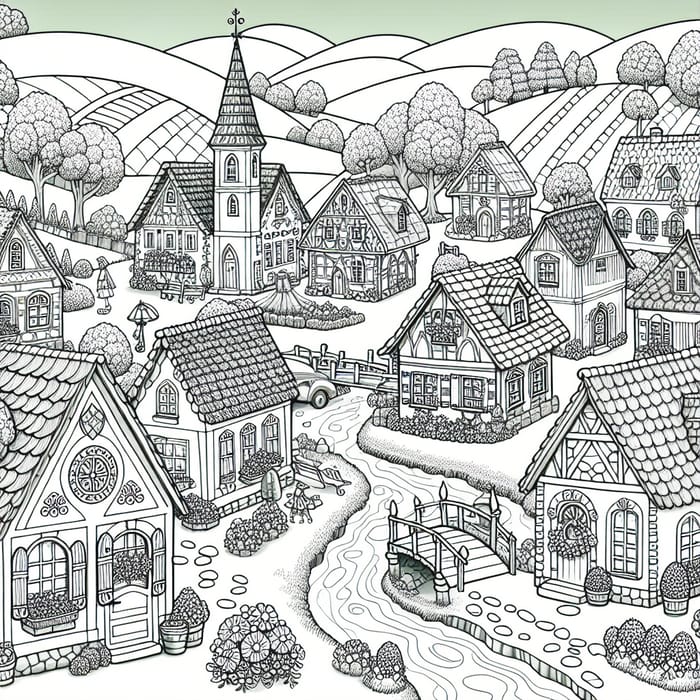 Whimsical Village for Children Coloring - Creative Kids' Activity