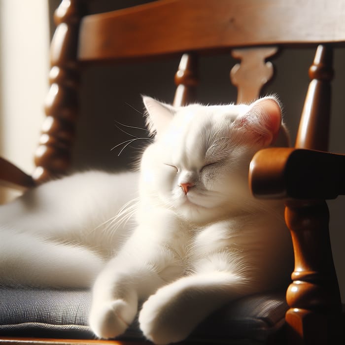 Tranquil White Cat Lounging on Antique Chair in Sunlight