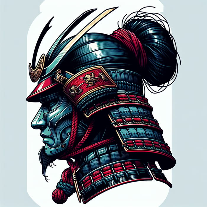 Japanese Samurai Profile Face in Color - Stunning Image