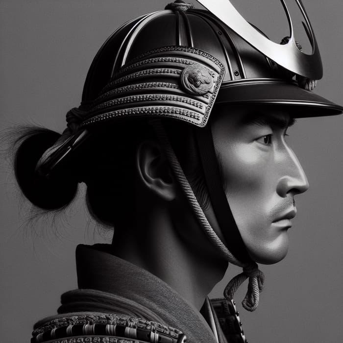 Japanese Samurai Profile: Clean-Shaven Face & Kabuto Helmet