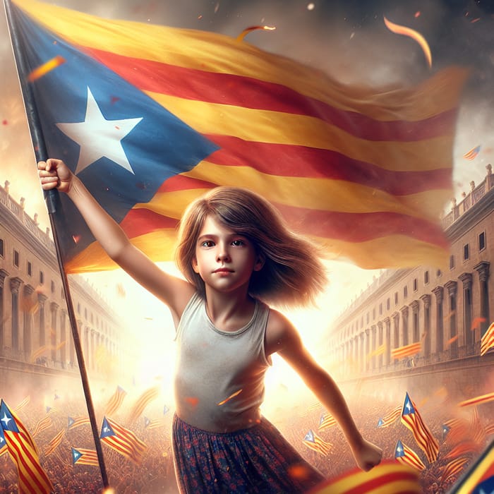Catalonia Independence Flag Girl Triumphs - Victory Image