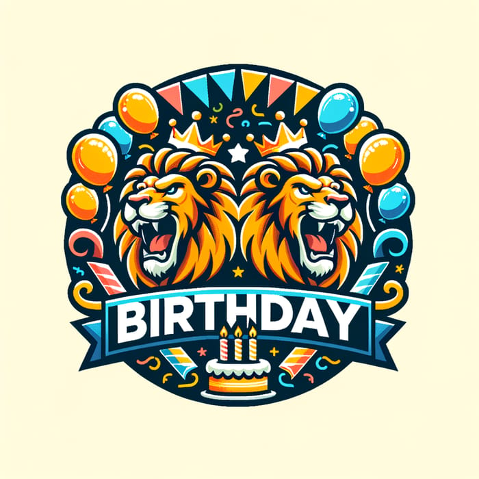 Playful Roaring Lions Birthday Theme Logo