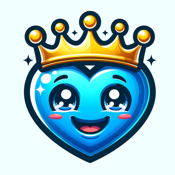 Digital Illustration of Smiling Blue Heart Emoji with Golden Crown