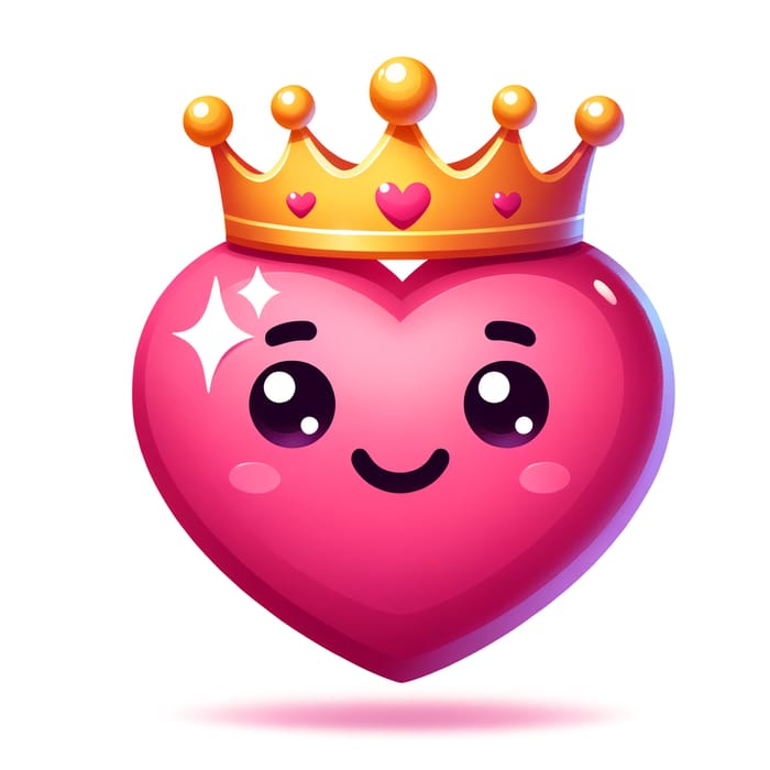 Whimsical Smiling Pink Heart Emoji with Golden Crown