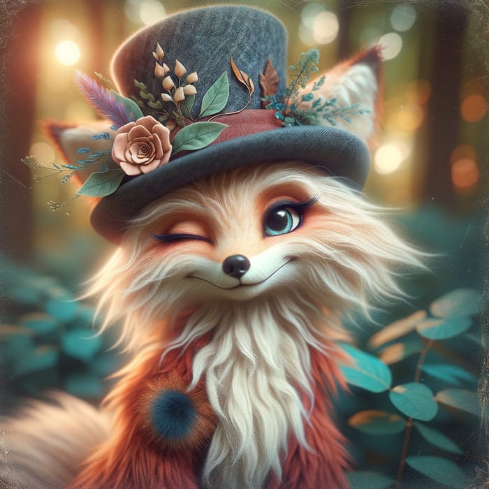 Captivating Female Fox in Fedora Top Hat | Nostalgic Portrait
