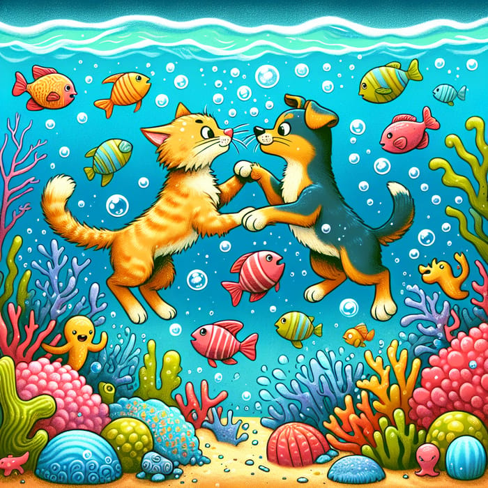 Playful Cat and Dog Underwater Frolic | Coral Reef Sea Life