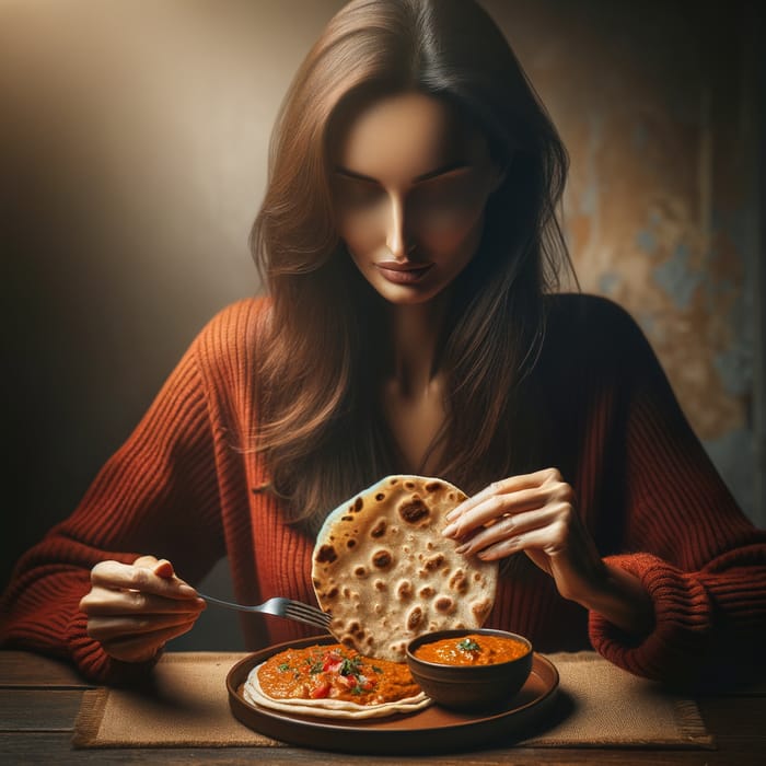 Lana Rhodes Enjoying Delicious Indian Roti