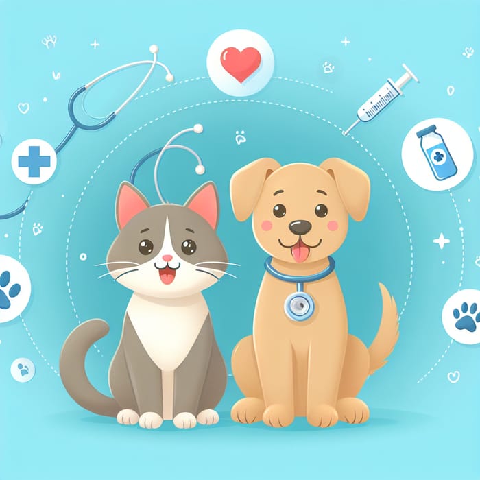 Cheerful Cat and Dog: Veterinary Clinic Illustration