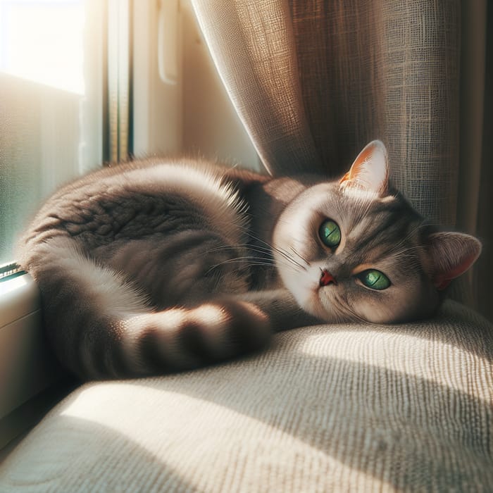 Tranquil Cat Resting - Charming Feline Lounging in Window