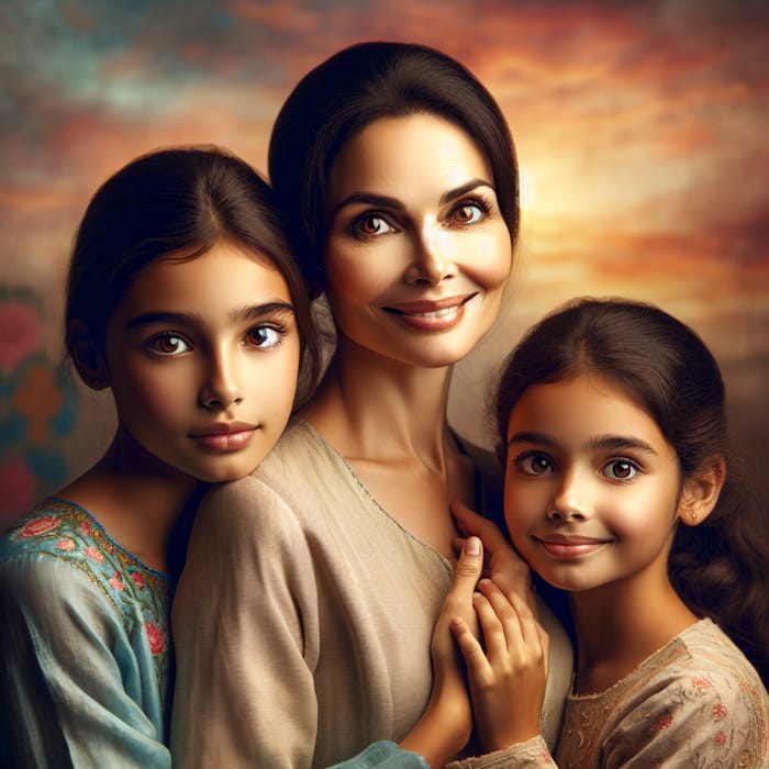 Asian Mother and Two Daughters | Family Sunset Portrait