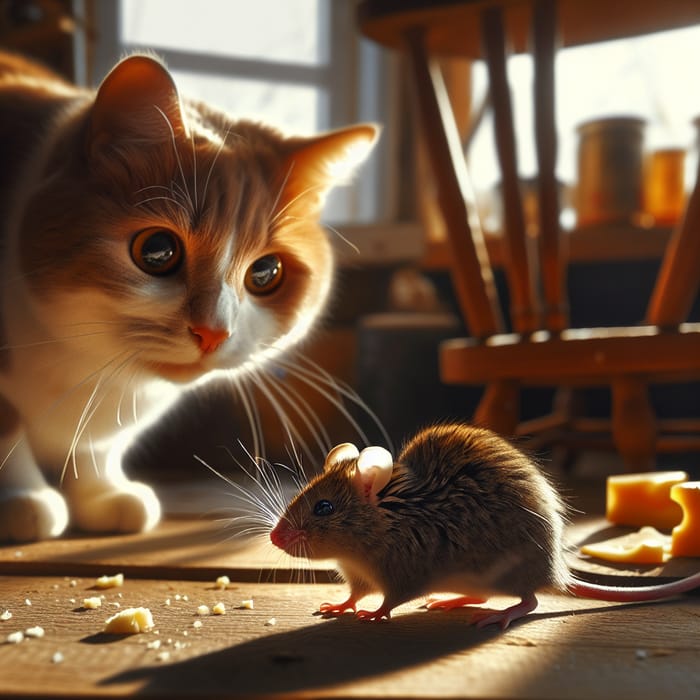 Cute Cat and Fearless Mouse Captured Together