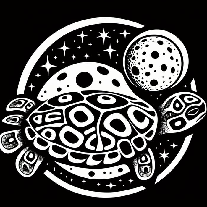 Monochrome Indigenous Turtle and Moon Art