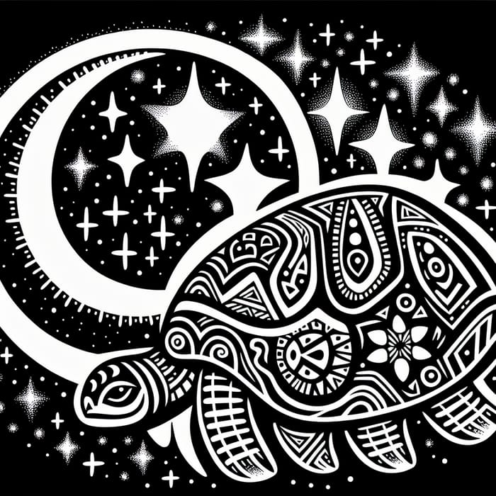 Wise Indigenous Turtle & Crescent Moon Art